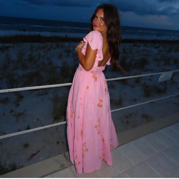 Impeccable Pig Mable Pink Floral Deep V Neck Maxi Dress NWT - Picture 3 of 14